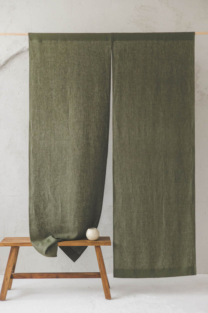 Forest Green Heavyweight Linen Noren Curtain