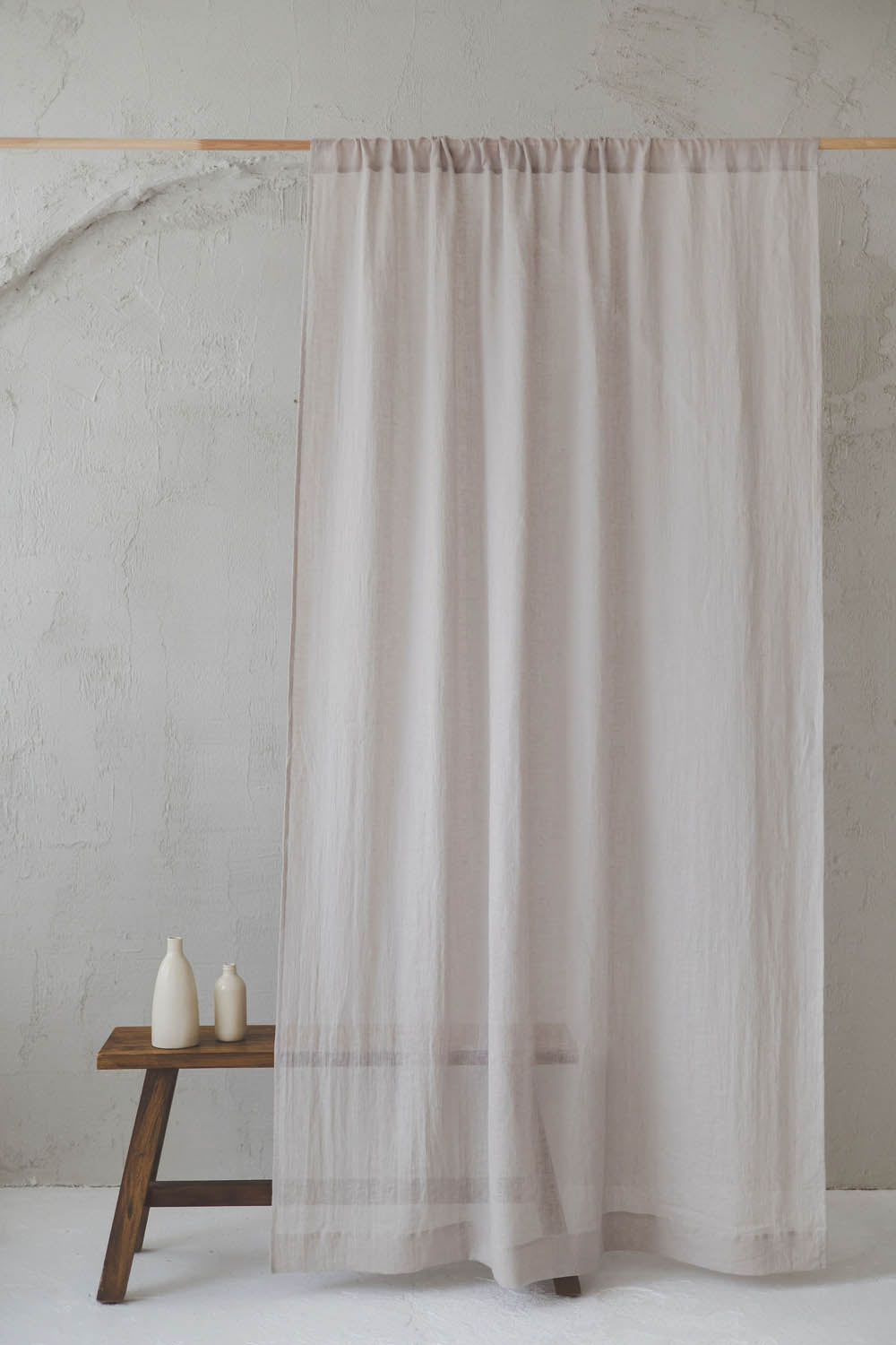 White sand linen sheer curtain