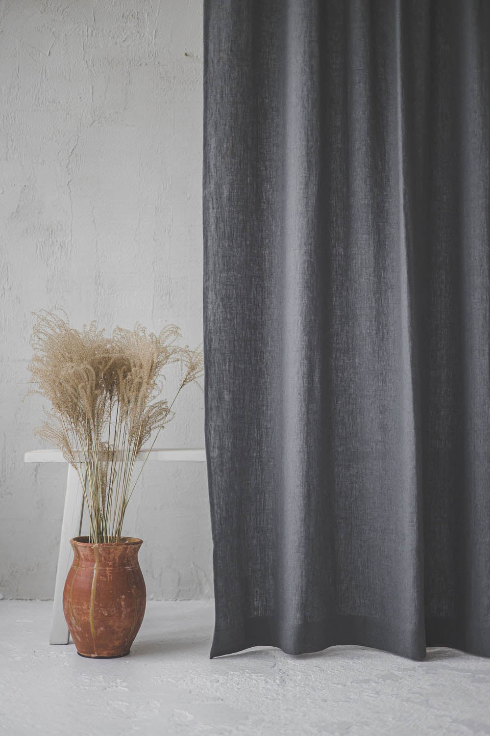 Heavyweight charcoal gray linen curtain
