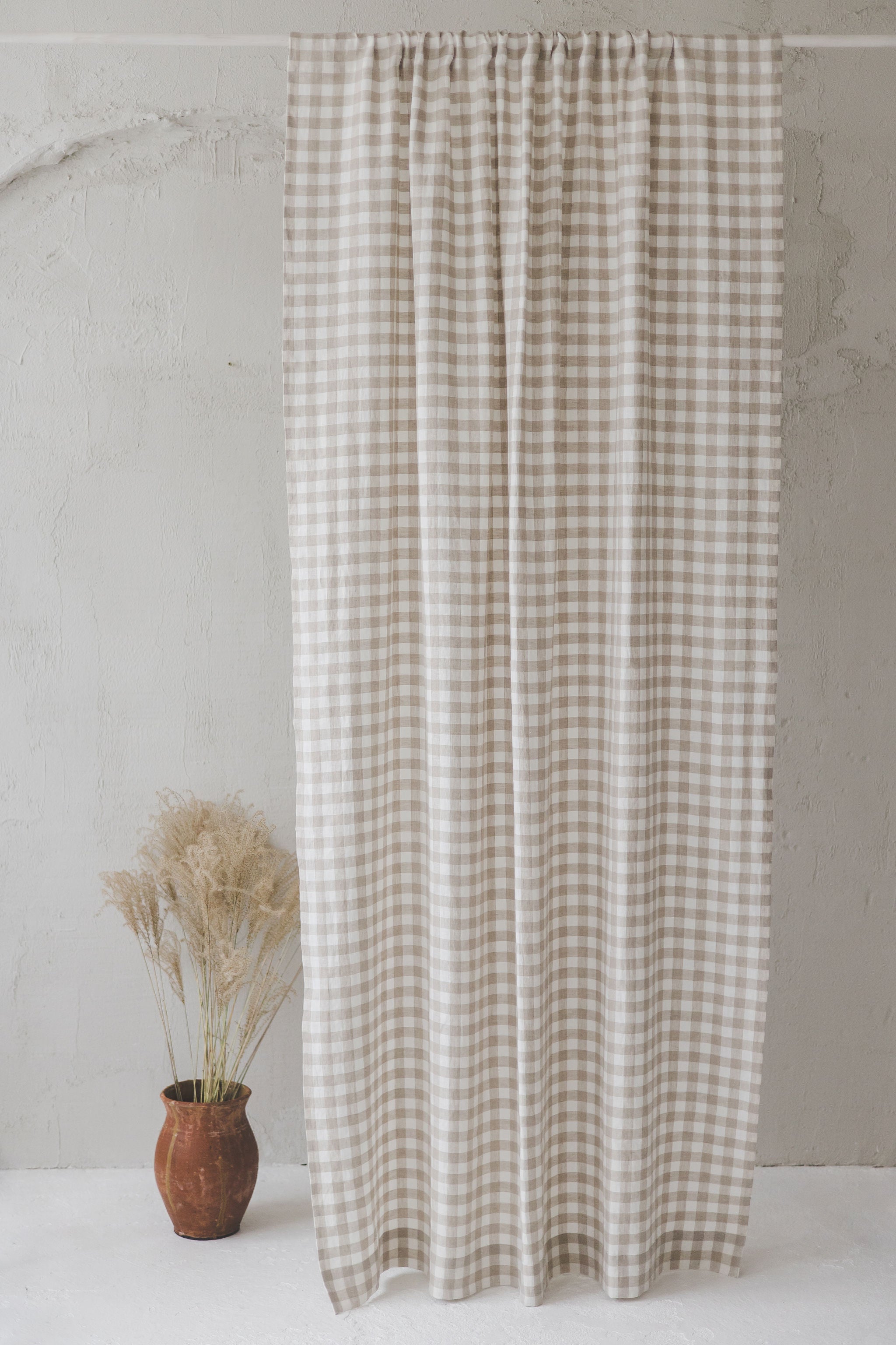 Checkered linen curtain