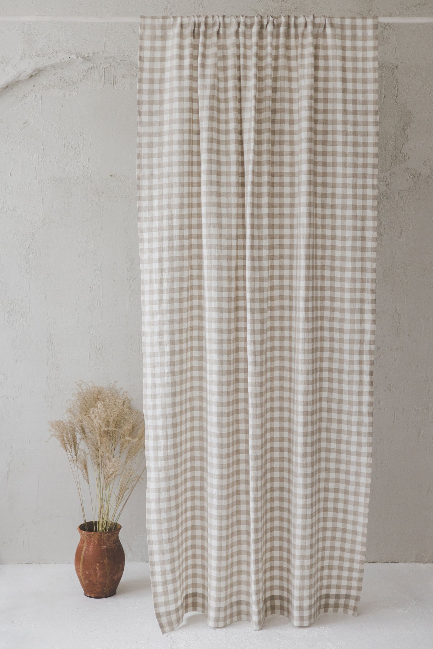 Checkered linen curtain