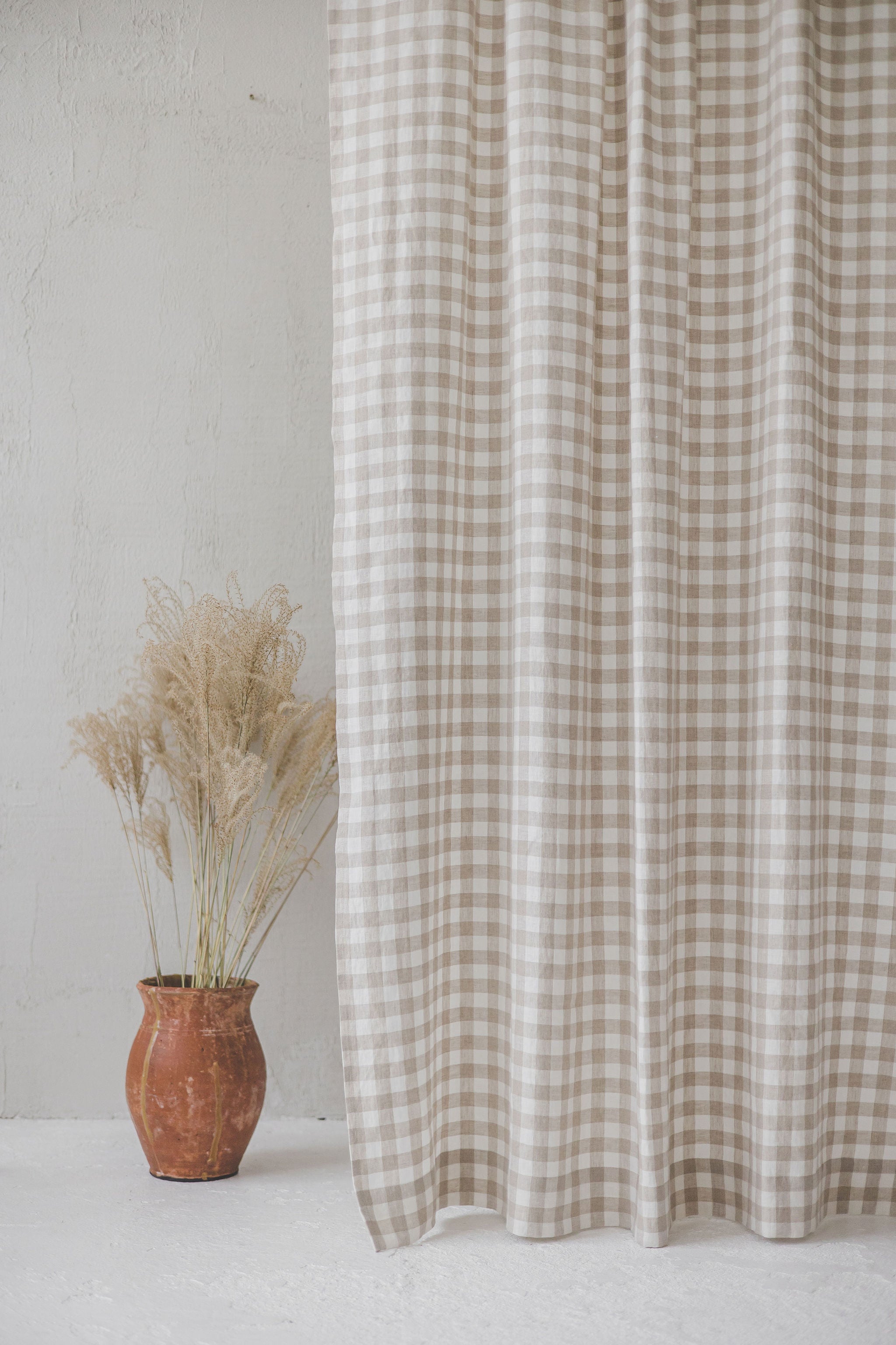 Checkered linen curtain