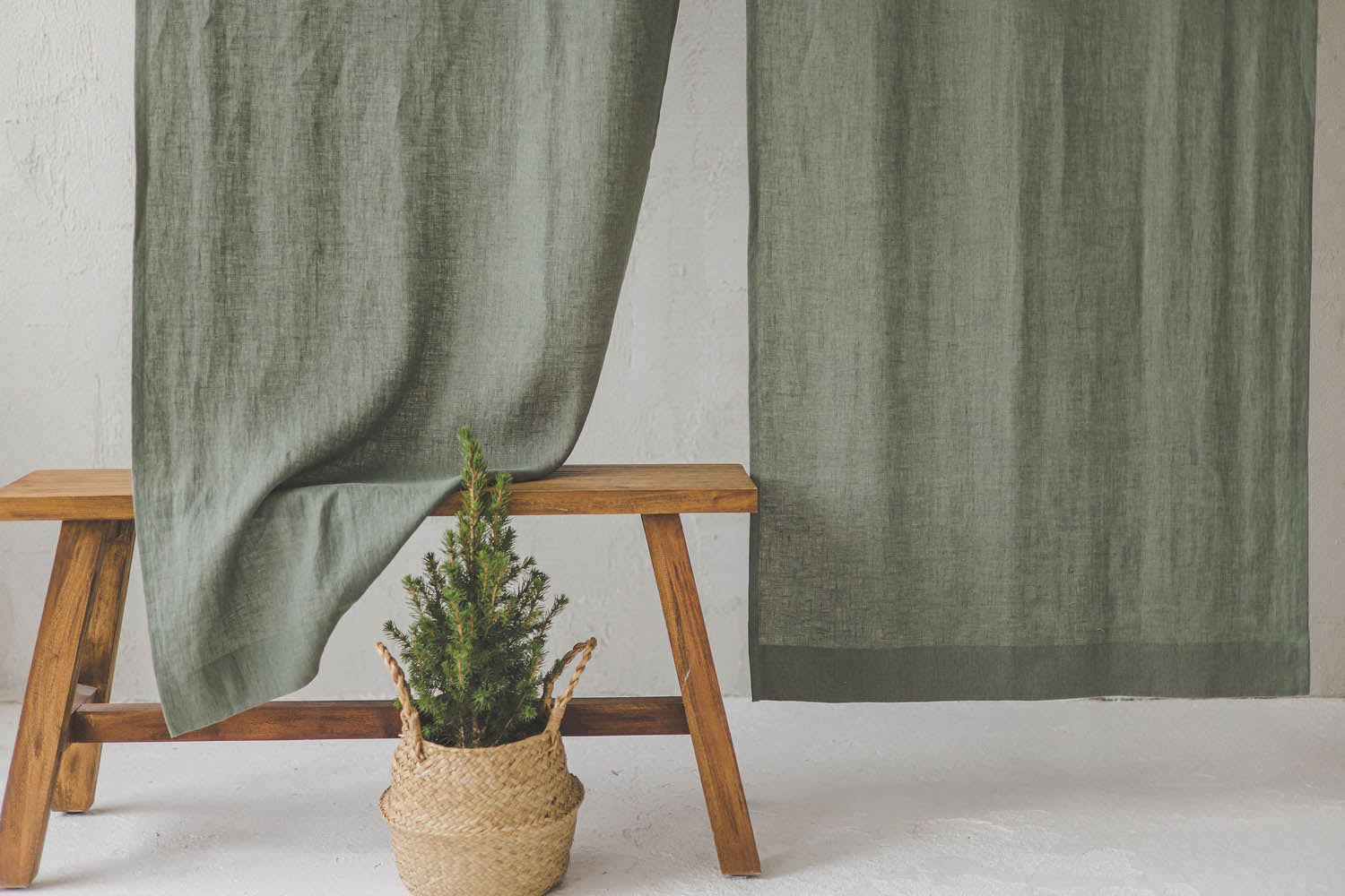 Gray Green Linen Noren Curtain