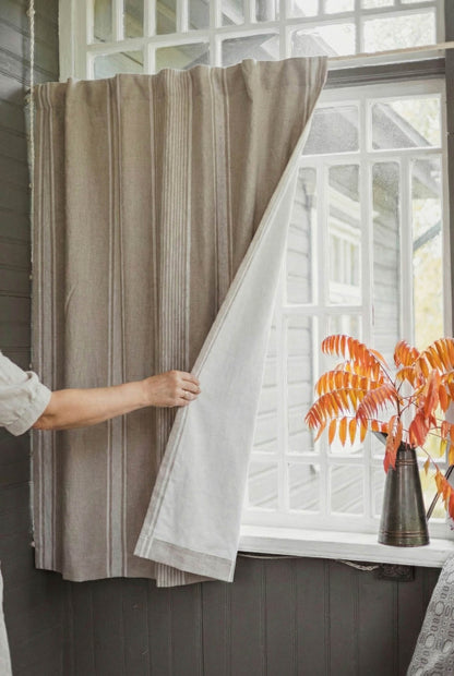 French style linen curtain with natural stripes, cotton lining, and multifunctional heading tape