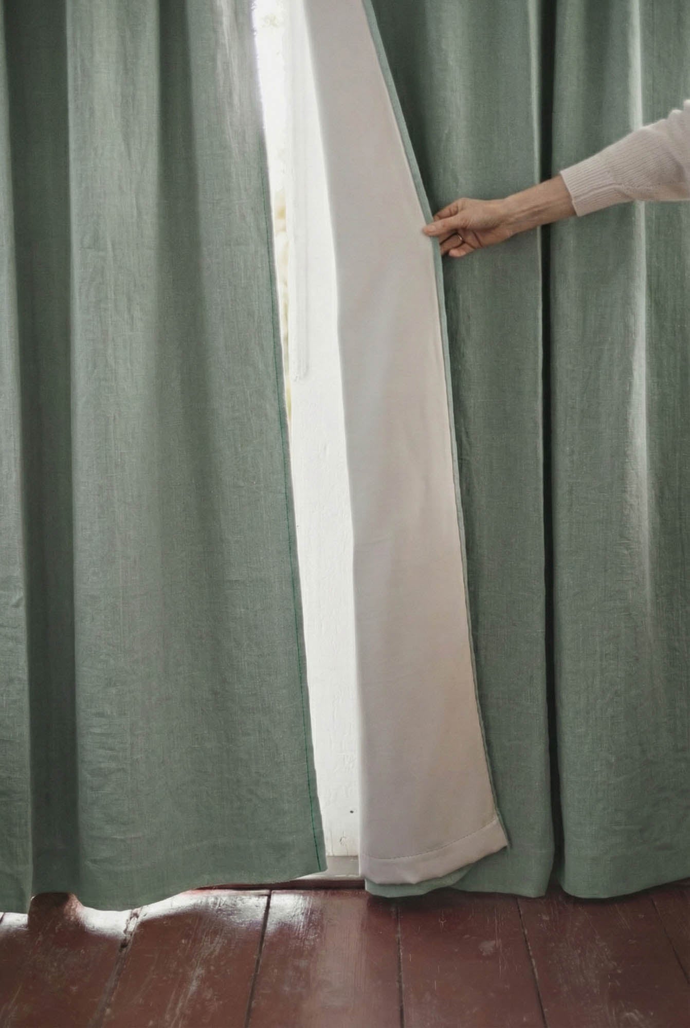Frosty green linen blackout curtain with multifunctional heading tape