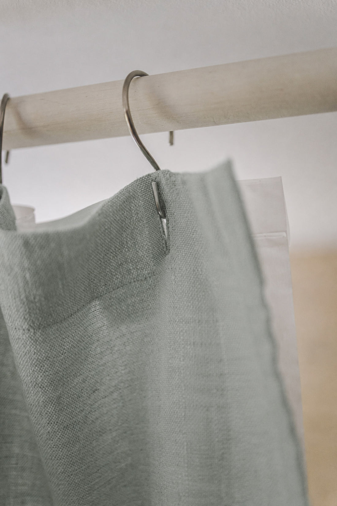 Frosty green linen shower curtain