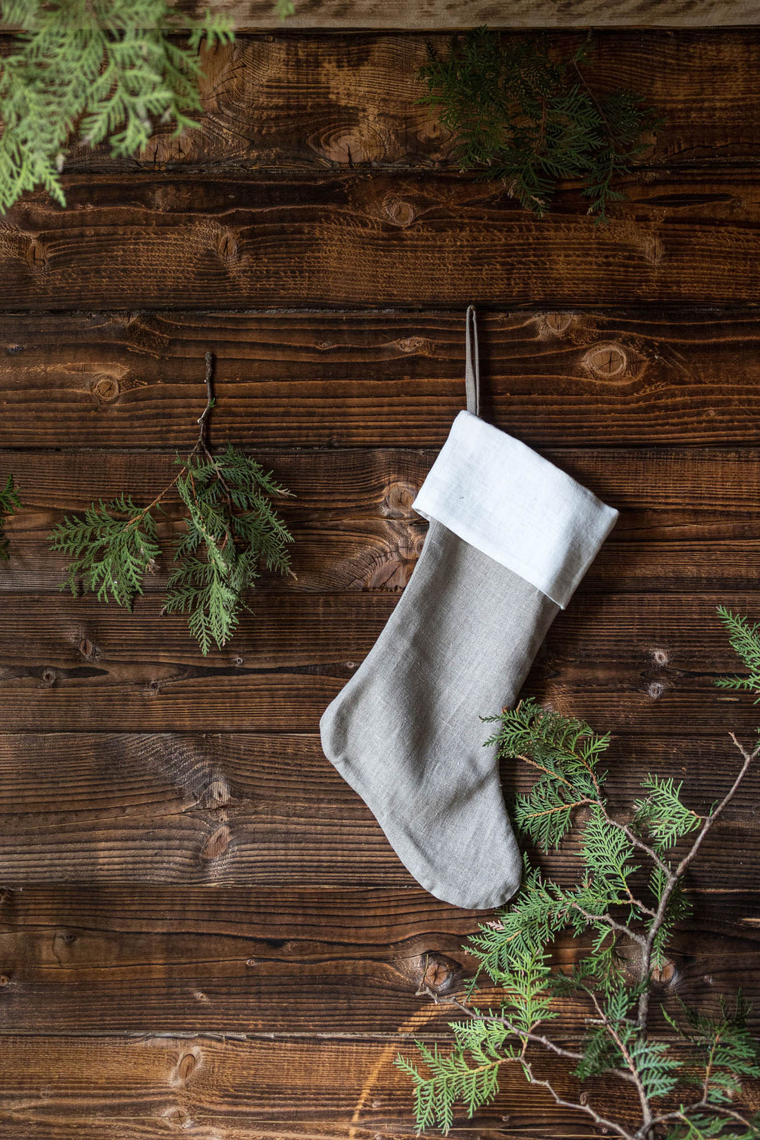 Off white linen Christmas stocking