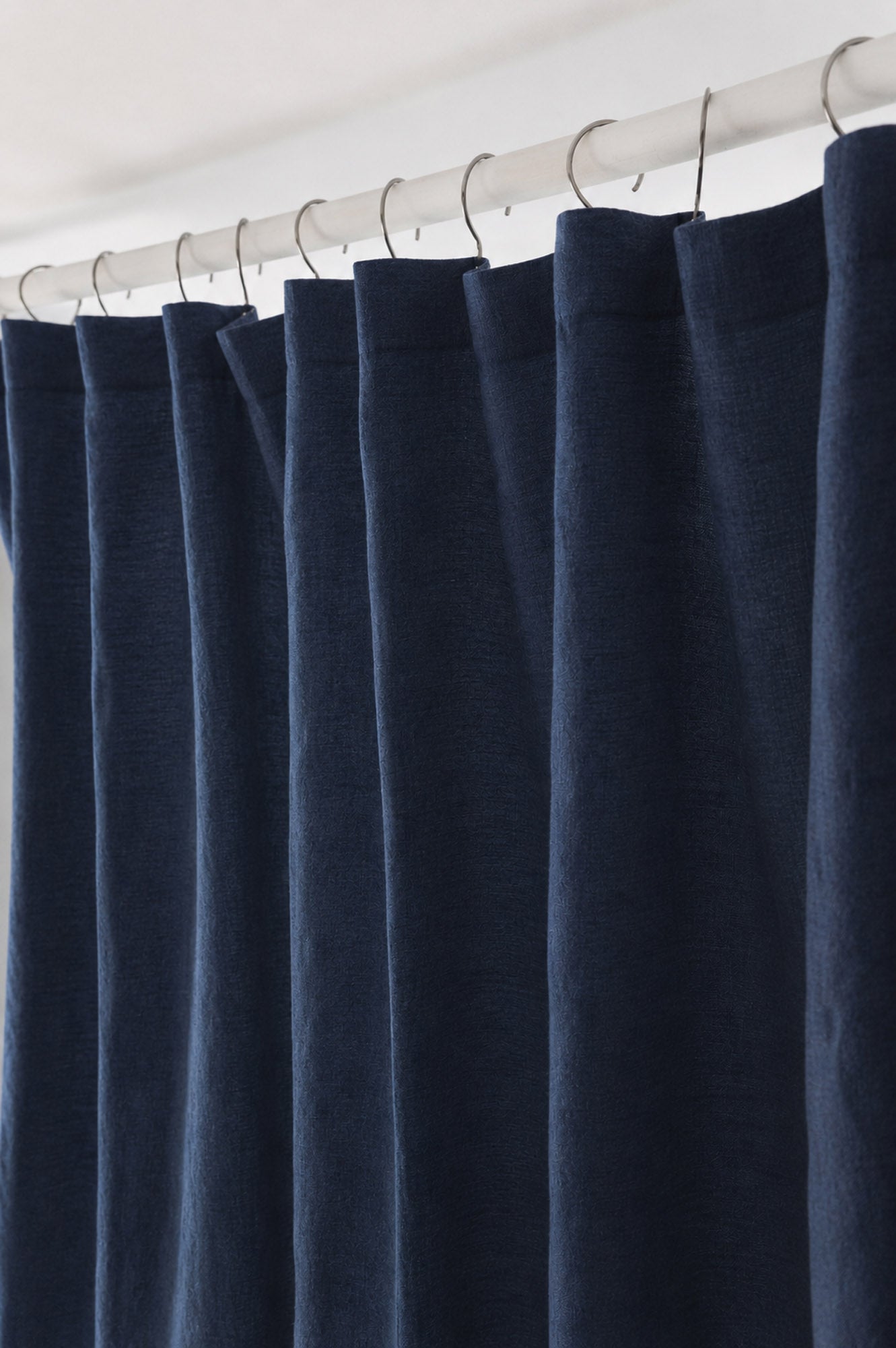 Midnight blue linen shower curtain