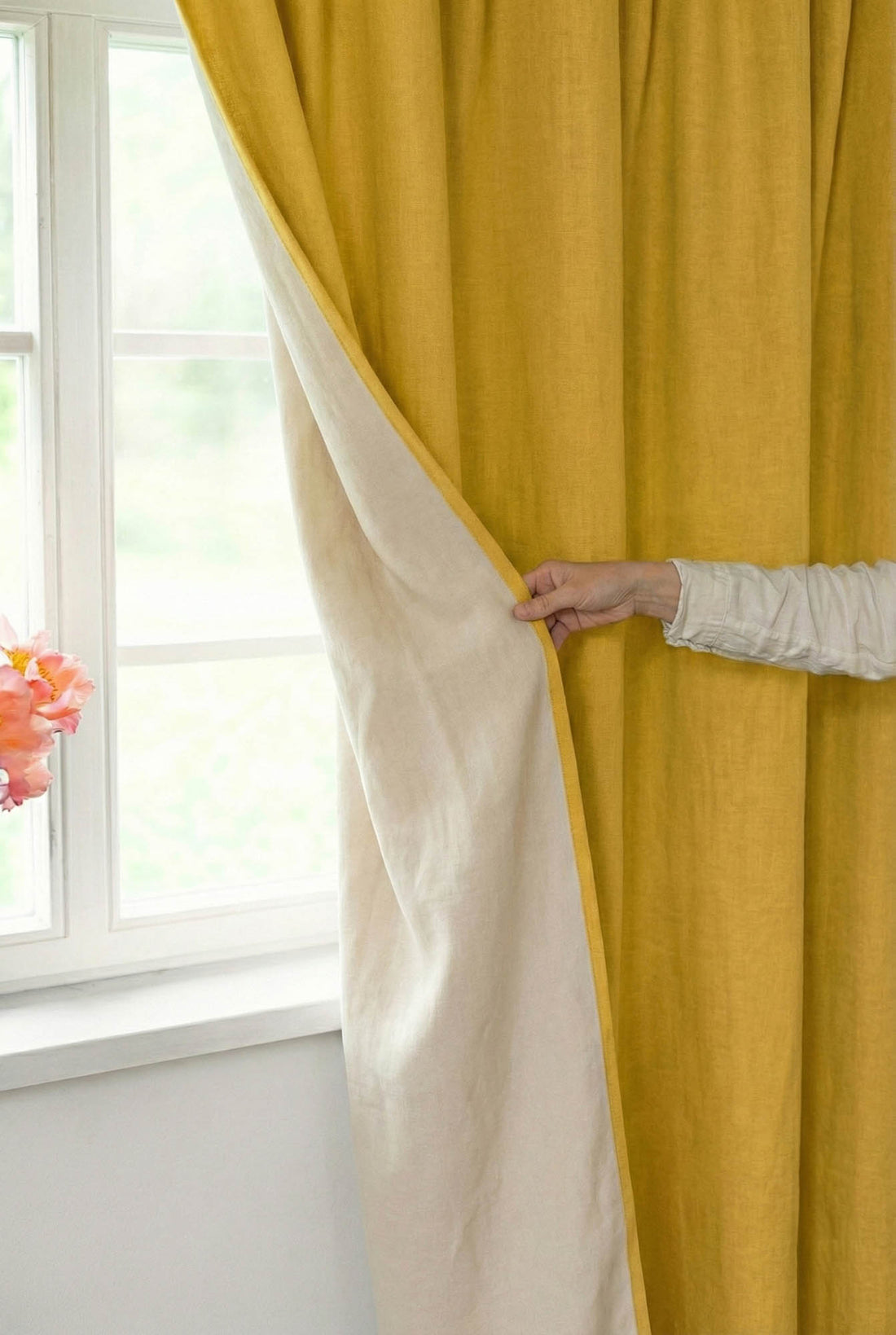 Mimosa yellow linen blackout curtain with multifunctional heading tape