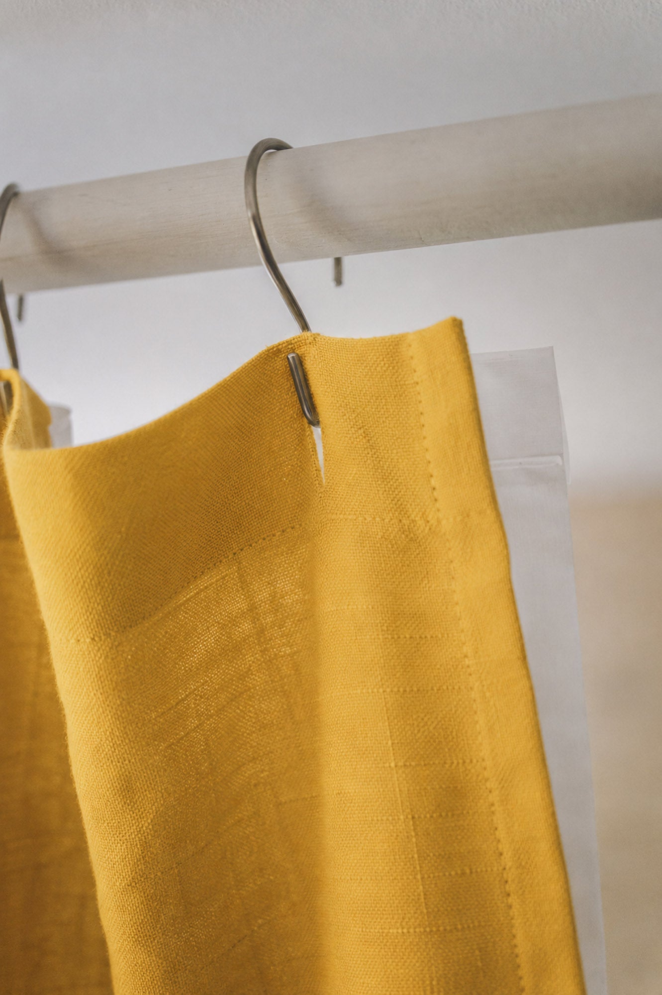 Mimosa yellow linen shower curtain