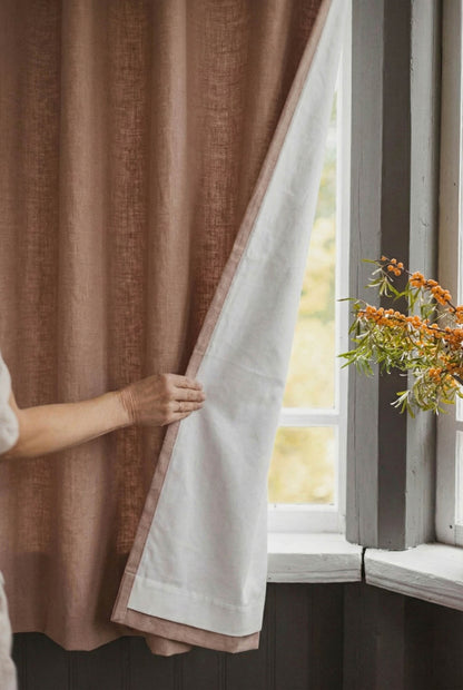 Misty rose linen curtain with cotton lining and multifunctional heading tape