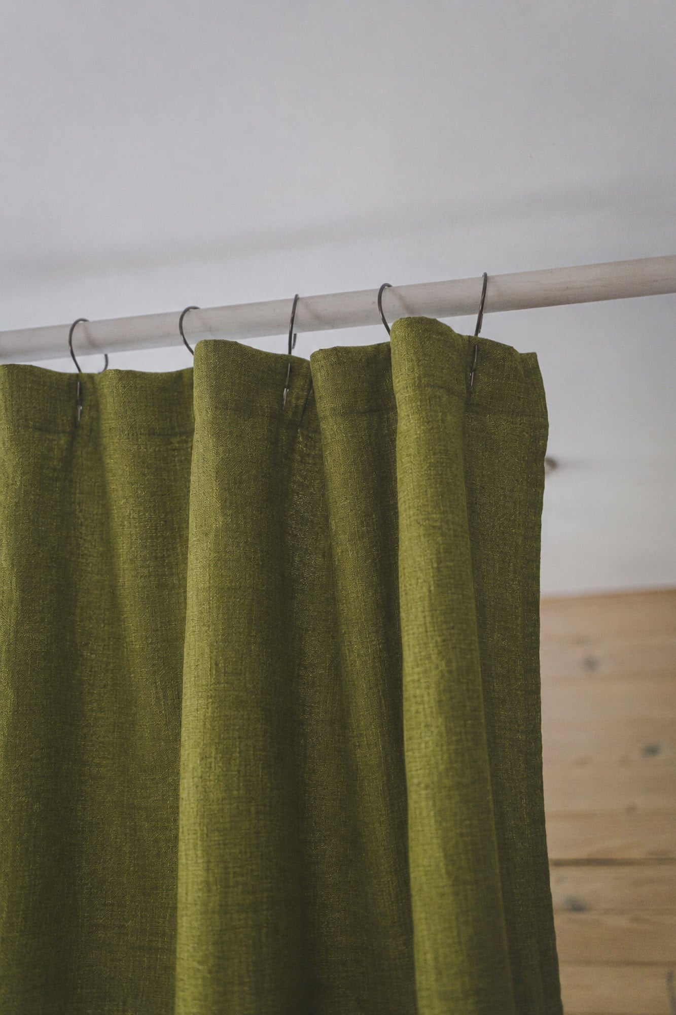 Moss green linen shower curtain