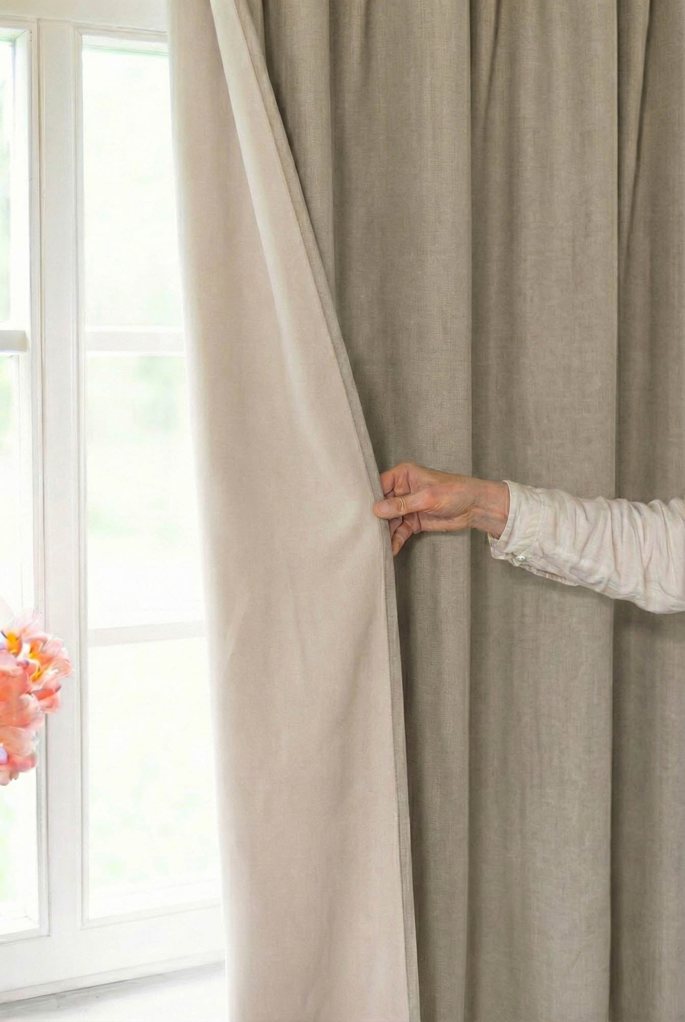Natural linen blackout curtain with multifunctional heading tape