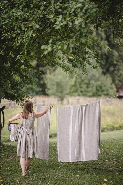 French style linen bath towels with natural stripes