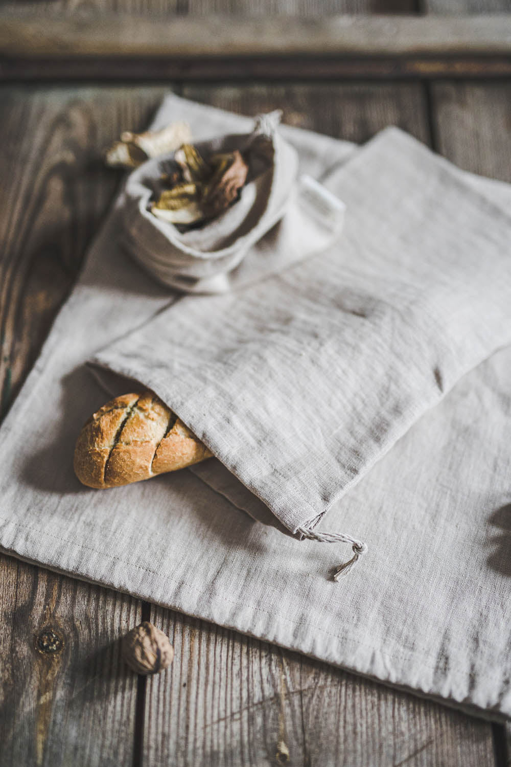 Natural linen bread bag