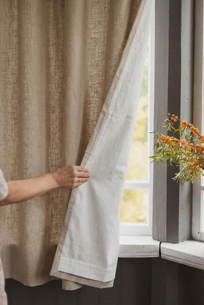 Sand linen curtain with cotton lining and multifunctional heading tape