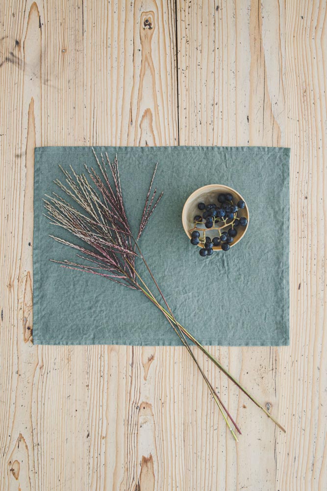 Gray green linen placemats