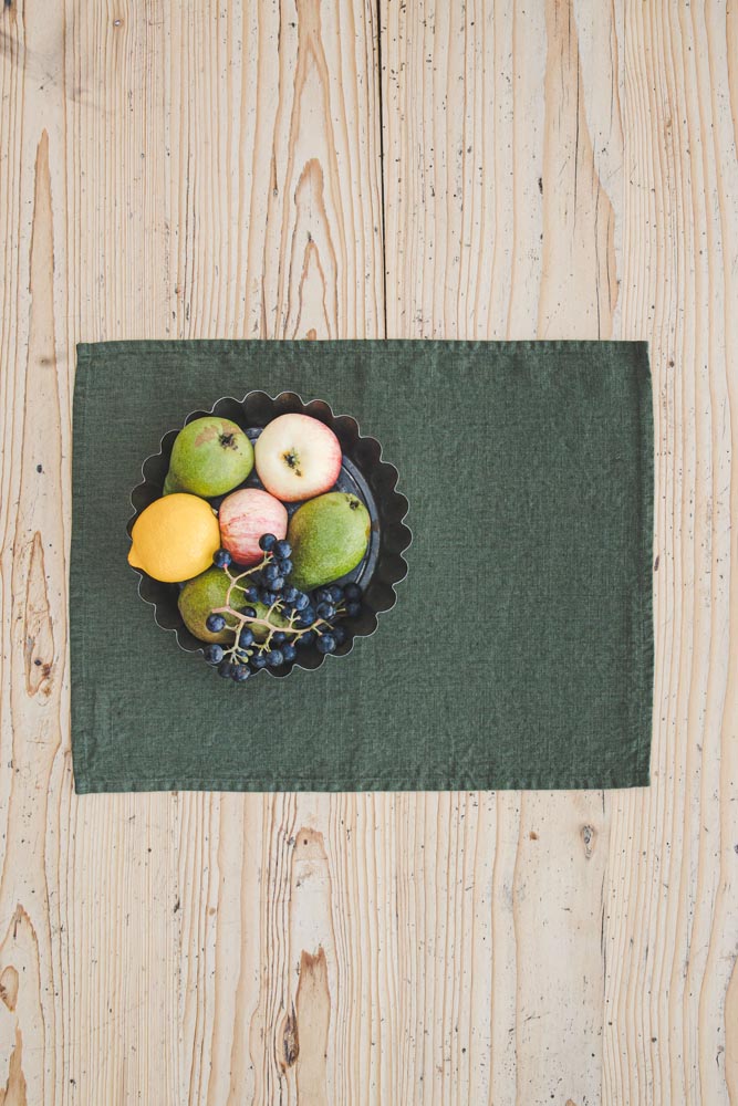 Forest green linen placemats