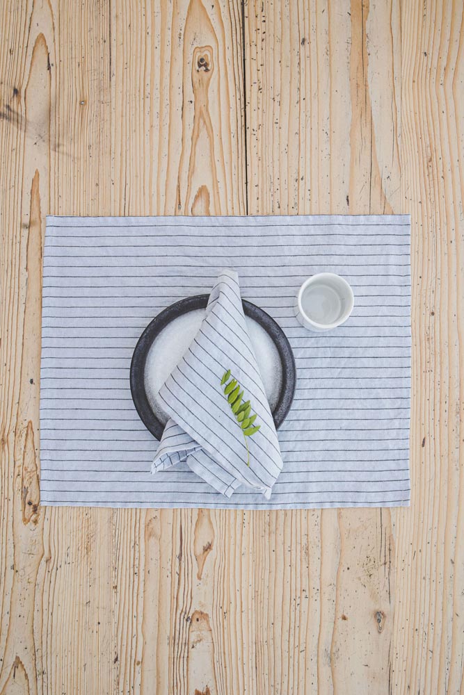 Grey linen napkins with black stripes