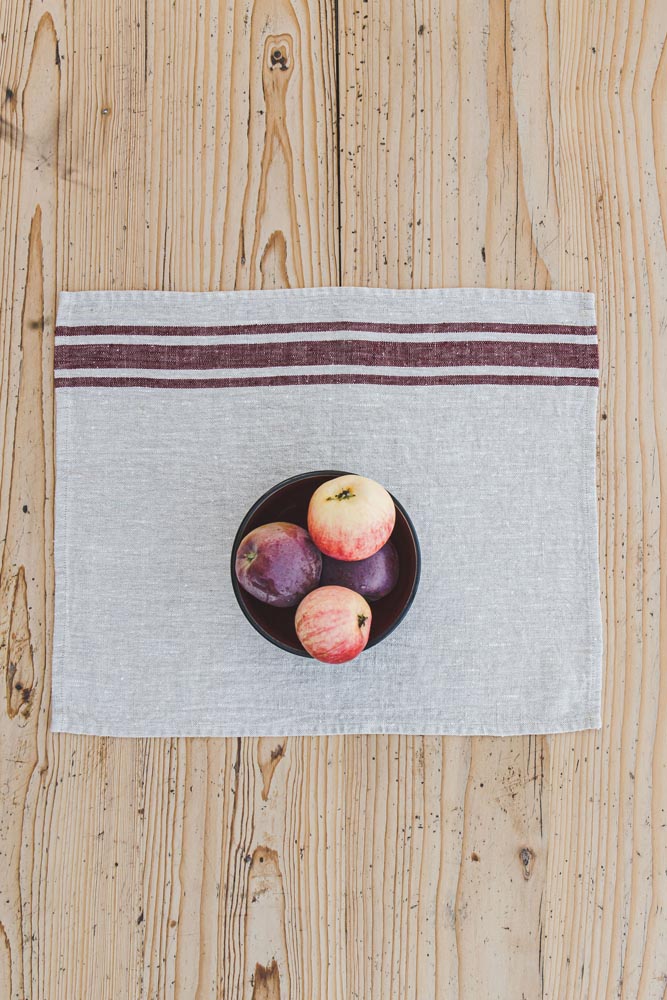 French style linen placemats with cherry red stripes