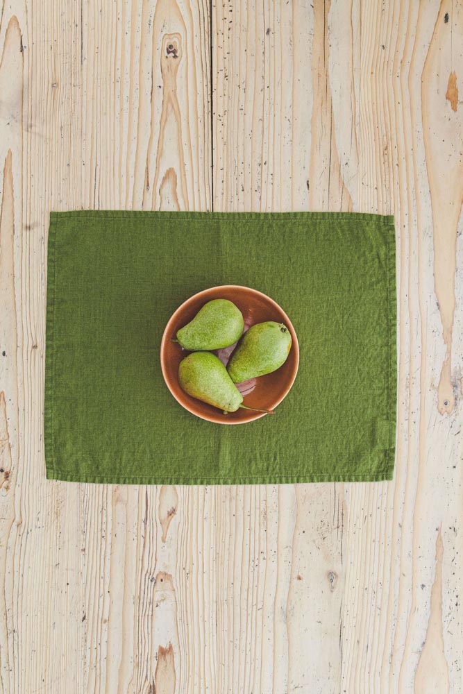 Moss green linen placemats