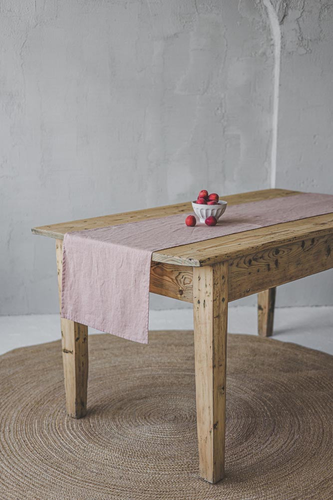 Misty rose linen table runner