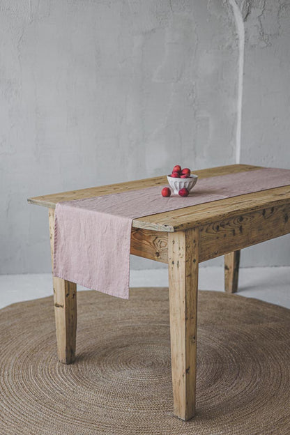 Misty rose linen table runner