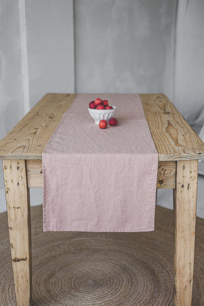 Misty rose linen table runner