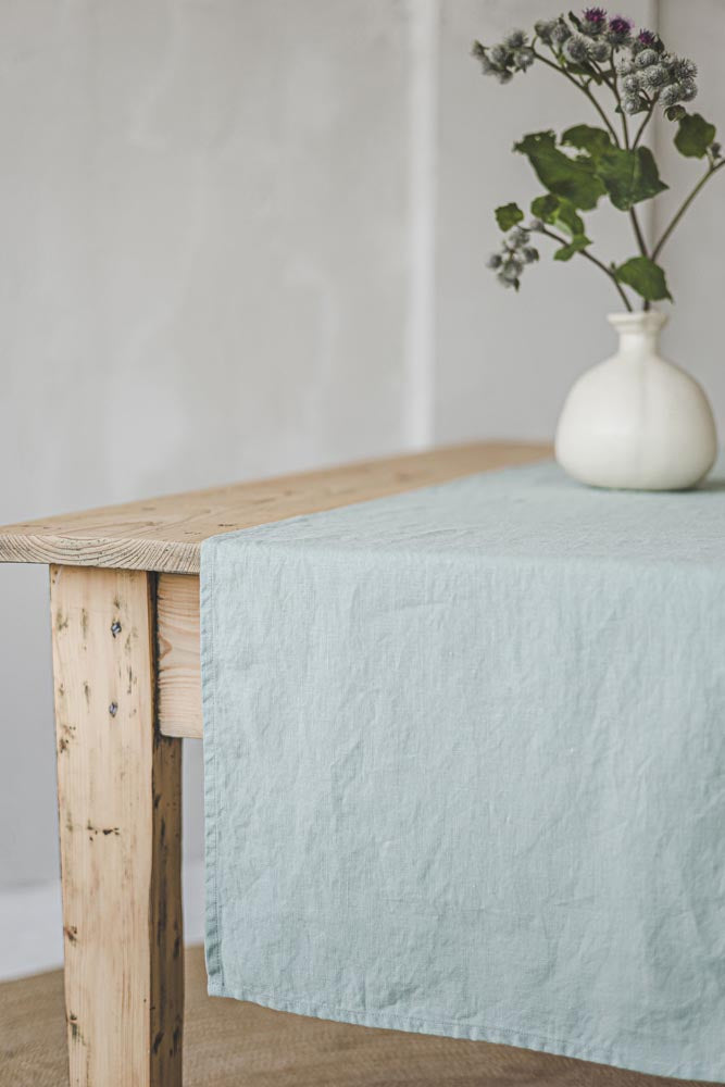 Frosty green linen table runner