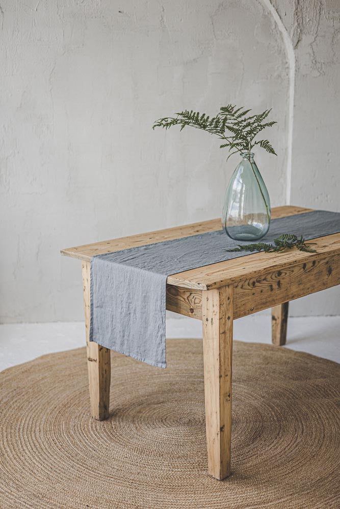 Grey linen table runner