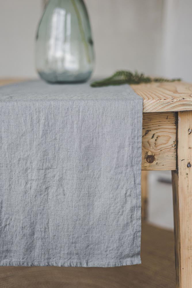 Grey linen table runner