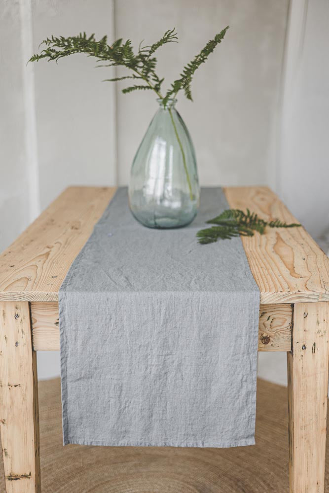 Grey linen table runner