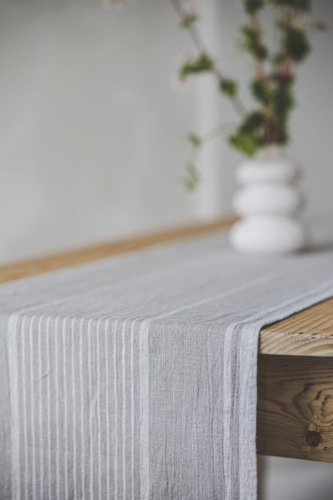 French style linen table runner with natural stripes
