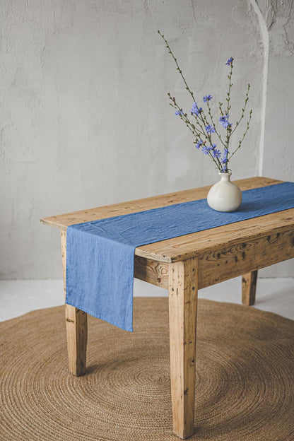 Denim blue linen table runner