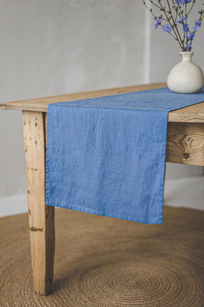 Denim blue linen table runner