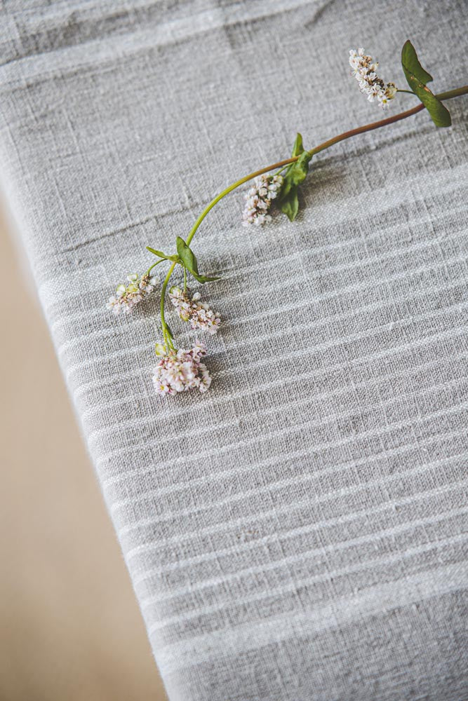 French style linen table runner with natural stripes