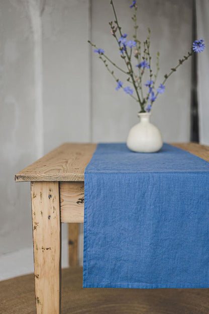 Denim blue linen table runner