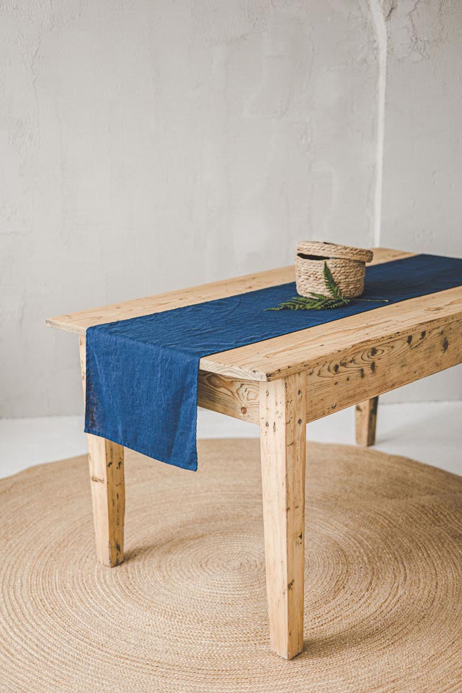 Midnight blue linen table runner