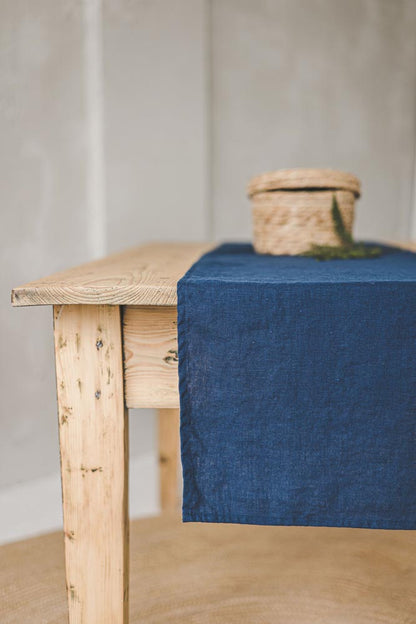 Midnight blue linen table runner