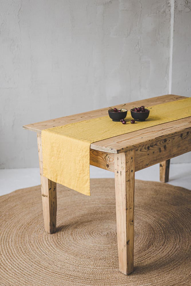 Mimosa yellow linen table runner