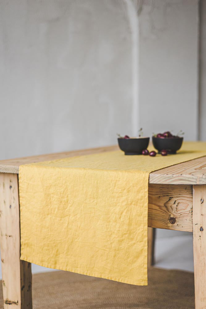 Mimosa yellow linen table runner