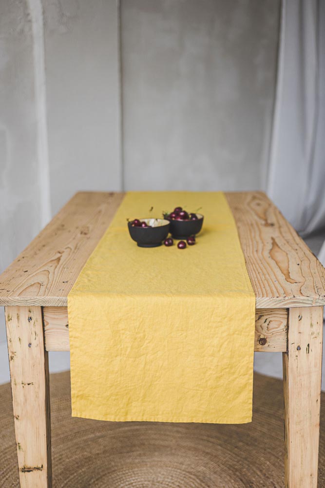 Mimosa yellow linen table runner