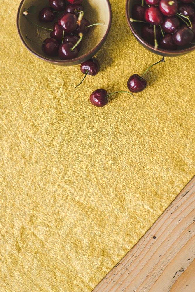 Mimosa yellow linen table runner