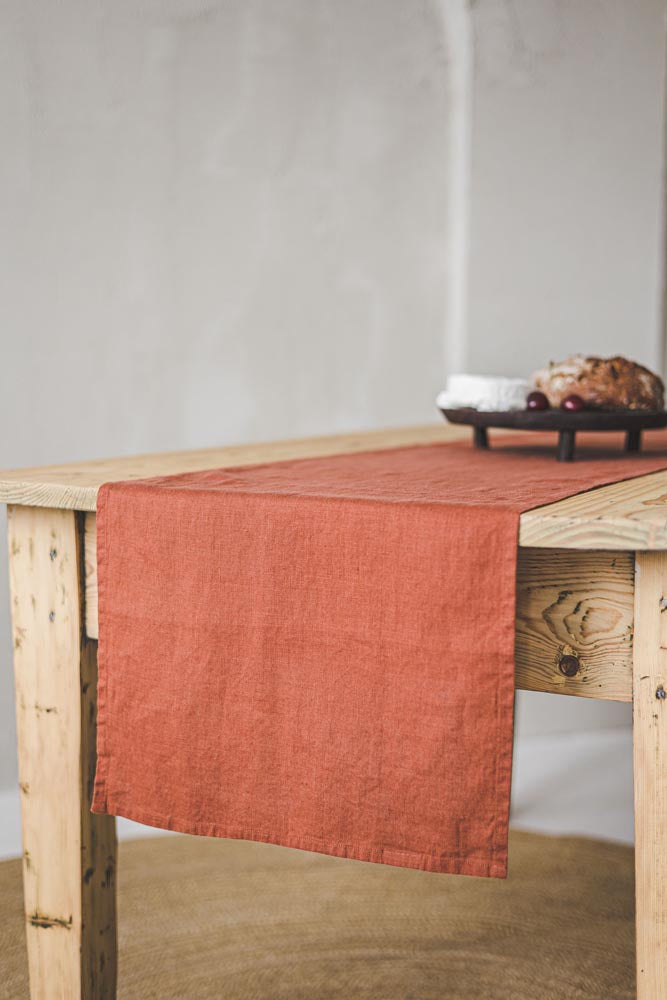 Burnt orange linen table runner