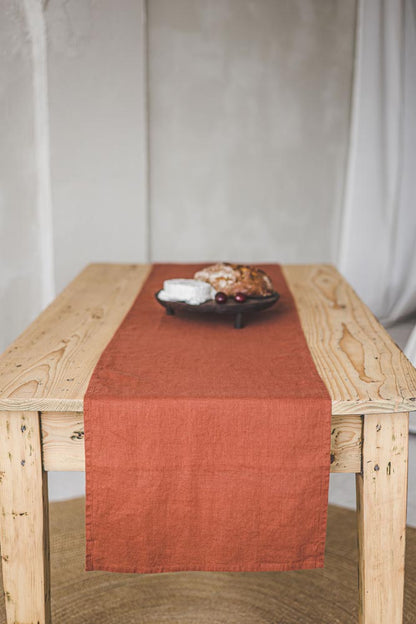 Burnt orange linen table runner