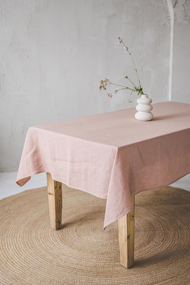 Misty rose linen tablecloth