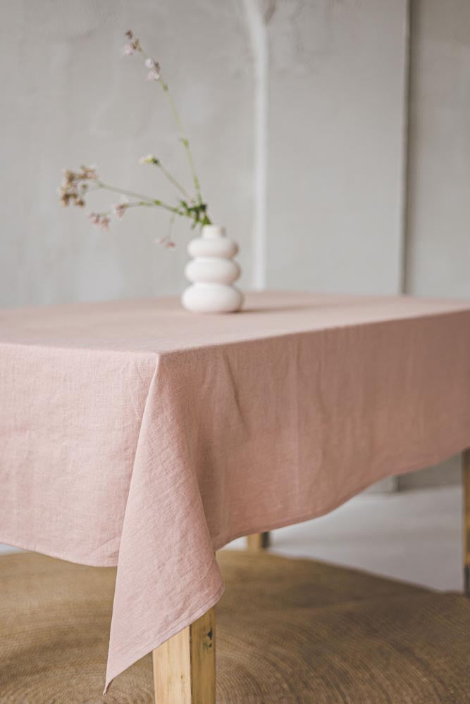Misty rose linen tablecloth