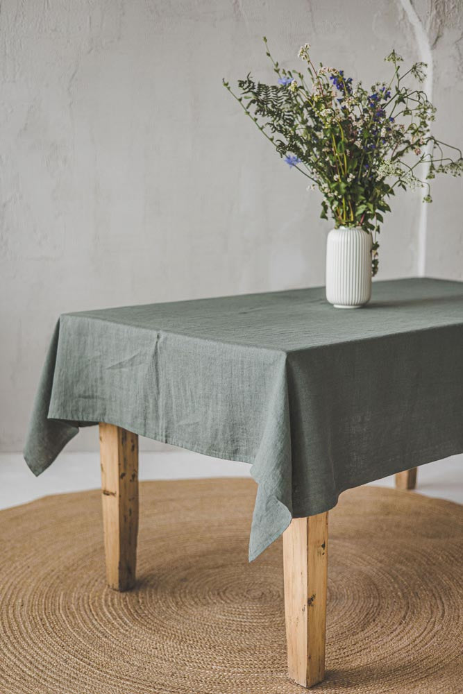 Gray green linen tablecloth