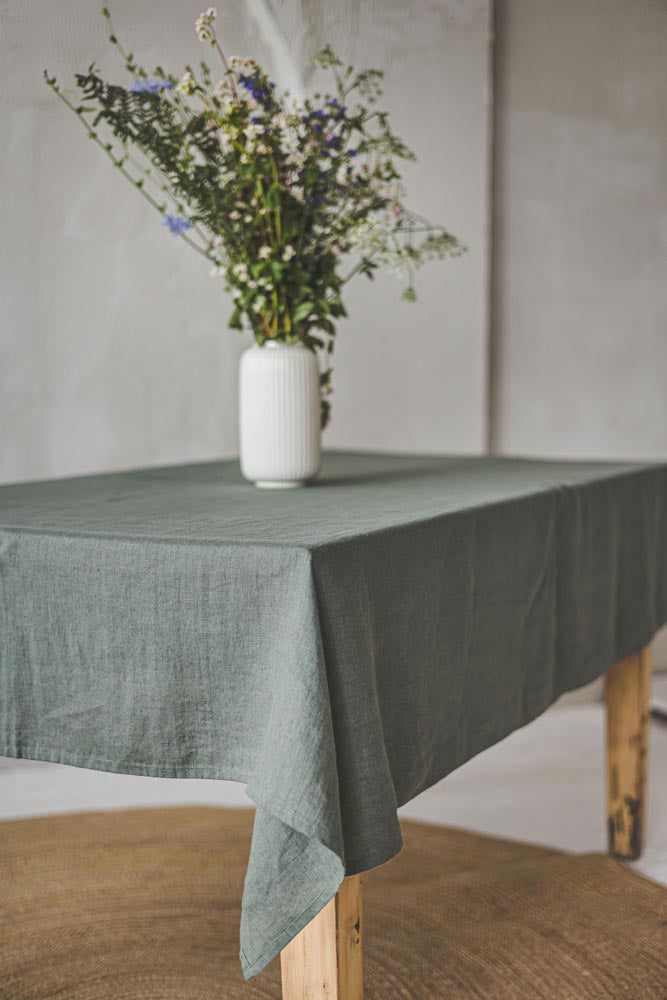 Gray green linen tablecloth