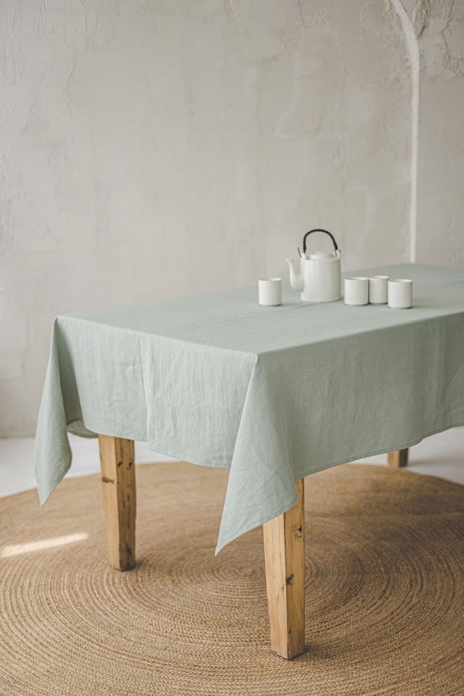 Frosty green linen tablecloth